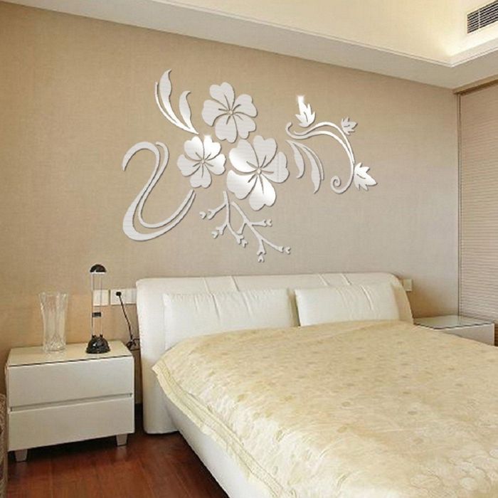 Bed bedroom wallpapers wall above wallpaper design beds fabric ideas white interiors beautiful interior india designs throughout romantic rectangular mirror