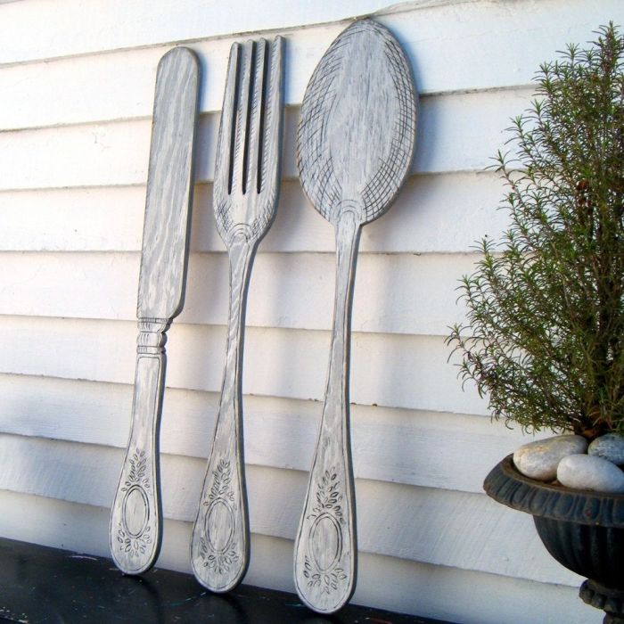 Large Wooden Spoon and Fork Wall Decor