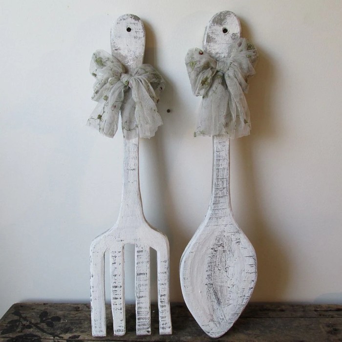 Large wooden spoon and fork wall decor